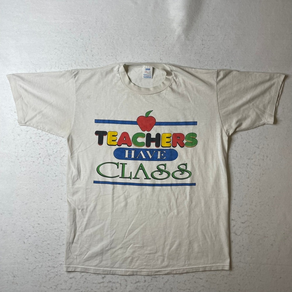 Vintage Jerzees Teachers Have Class T Shirt XL White 50/50 Single Stitch USA 390
